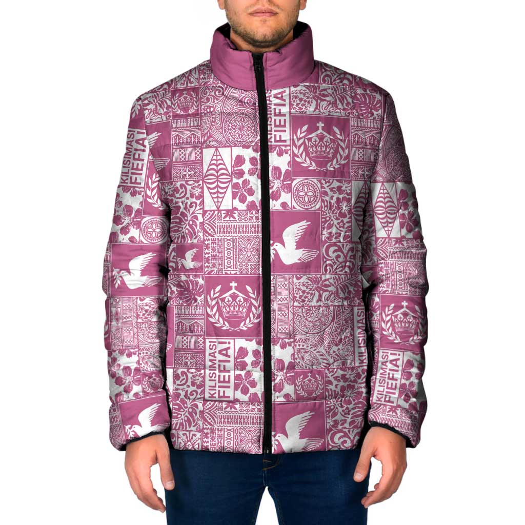 Pink Tonga Kilisimasi Fiefia Padded Jacket Pacific Patchwork Xmas Vibes LT9 Men Pink - Polynesian Pride