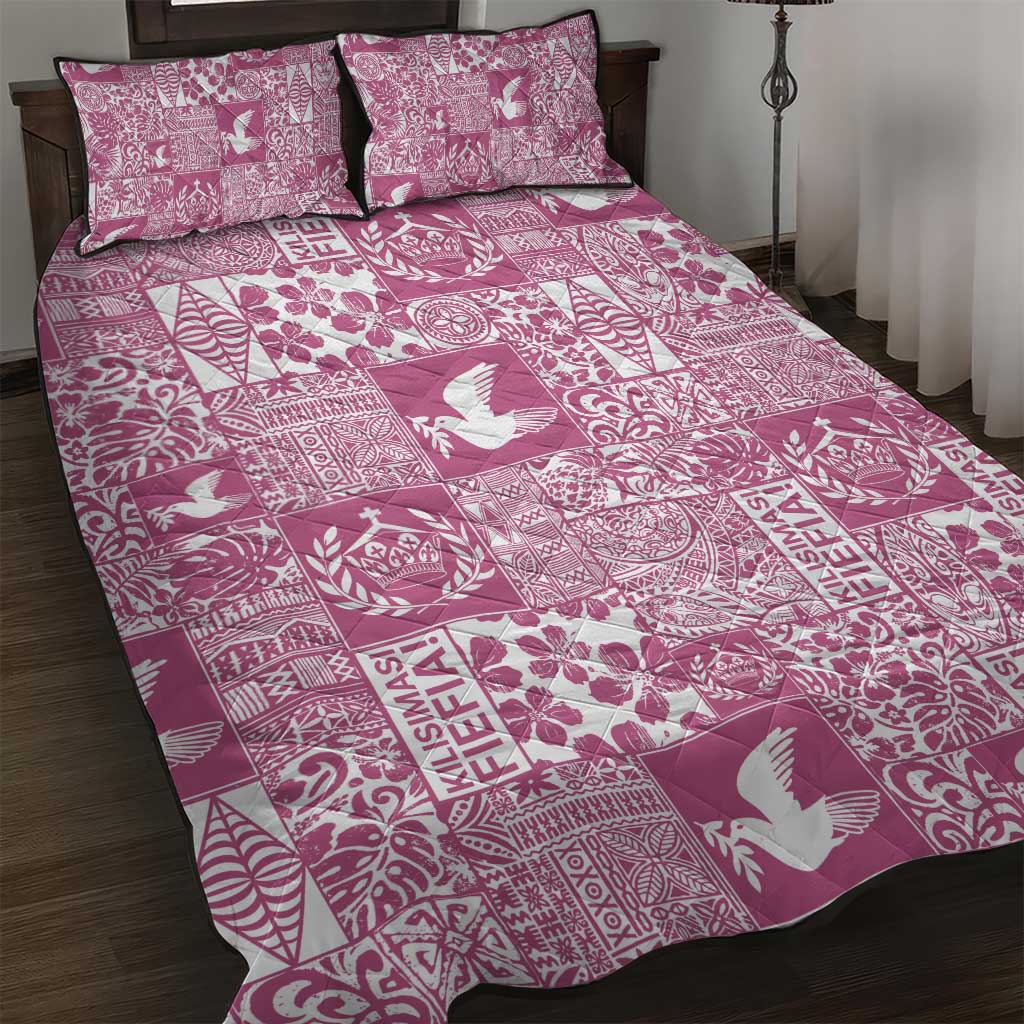 Pink Tonga Kilisimasi Fiefia Quilt Bed Set Pacific Patchwork Xmas Vibes LT9 Pink - Polynesian Pride