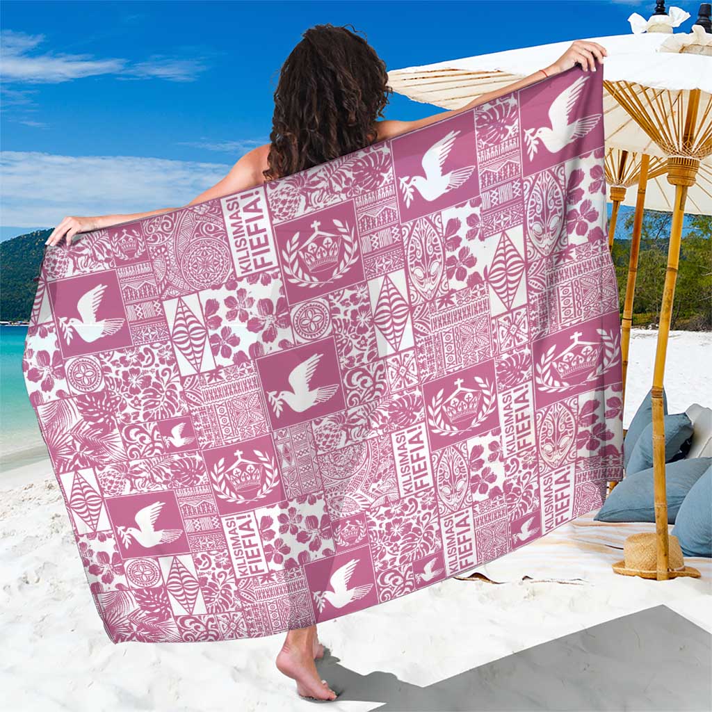 Pink Tonga Kilisimasi Fiefia Sarong Pacific Patchwork Xmas Vibes LT9 One Size 44 x 66 inches Pink - Polynesian Pride