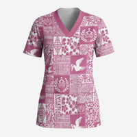 Pink Tonga Kilisimasi Fiefia Scrub Top Pacific Patchwork Xmas Vibes LT9 Adult Pink - Polynesian Pride
