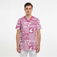 Pink Tonga Kilisimasi Fiefia Scrub Top Pacific Patchwork Xmas Vibes LT9 - Polynesian Pride