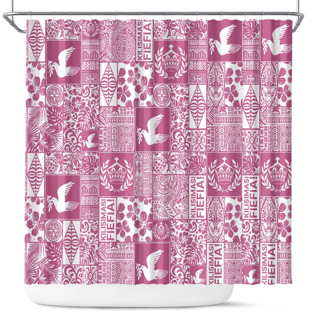 Pink Tonga Kilisimasi Fiefia Shower Curtain Pacific Patchwork Xmas Vibes LT9 Pink - Polynesian Pride