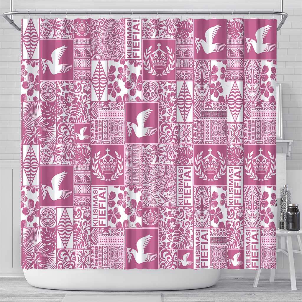 Pink Tonga Kilisimasi Fiefia Shower Curtain Pacific Patchwork Xmas Vibes LT9 - Polynesian Pride