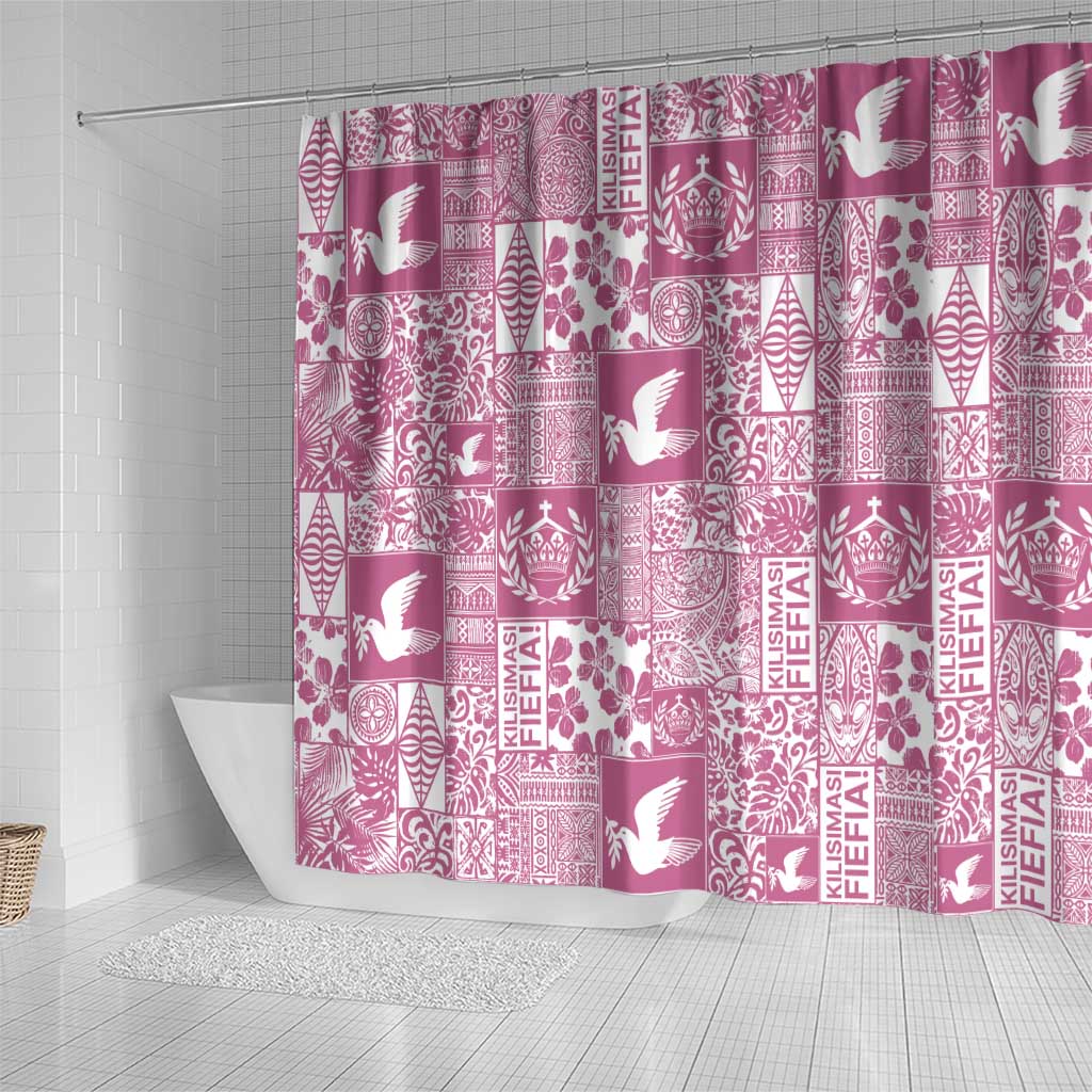 Pink Tonga Kilisimasi Fiefia Shower Curtain Pacific Patchwork Xmas Vibes LT9 - Polynesian Pride
