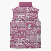 Pink Tonga Kilisimasi Fiefia Sleeveless Puffer Jacket Pacific Patchwork Xmas Vibes LT9 - Polynesian Pride