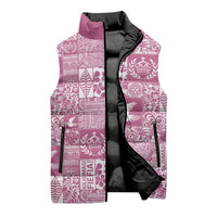 Pink Tonga Kilisimasi Fiefia Sleeveless Puffer Jacket Pacific Patchwork Xmas Vibes LT9 - Polynesian Pride