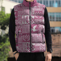 Pink Tonga Kilisimasi Fiefia Sleeveless Puffer Jacket Pacific Patchwork Xmas Vibes LT9 - Polynesian Pride