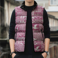 Pink Tonga Kilisimasi Fiefia Sleeveless Puffer Jacket Pacific Patchwork Xmas Vibes LT9 - Polynesian Pride