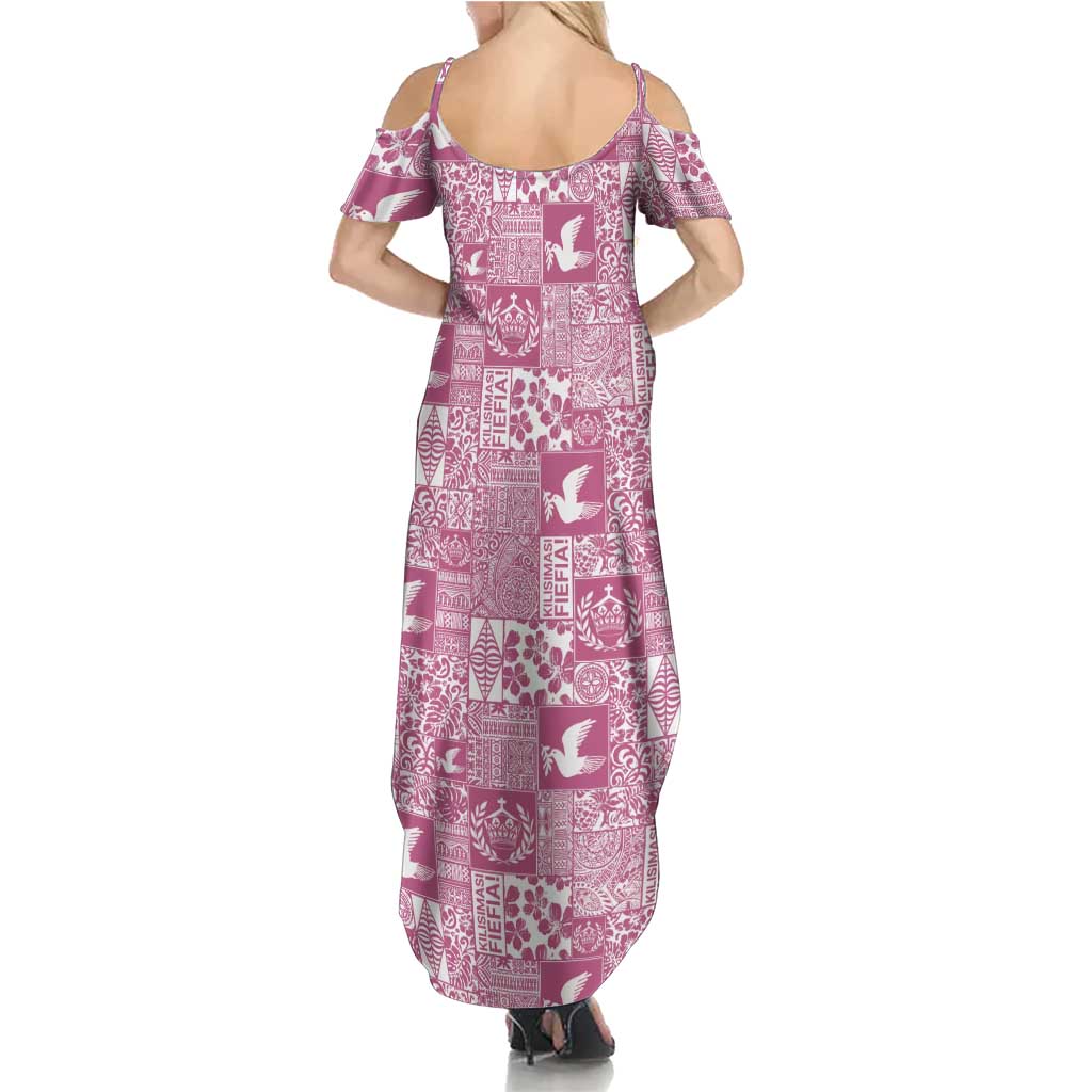 Pink Tonga Kilisimasi Fiefia Summer Maxi Dress Pacific Patchwork Xmas Vibes LT9 - Polynesian Pride