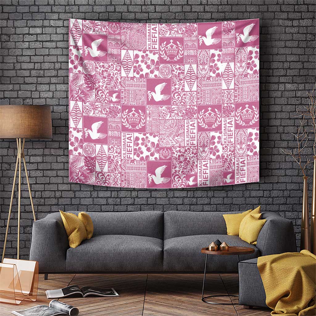 Pink Tonga Kilisimasi Fiefia Tapestry Pacific Patchwork Xmas Vibes LT9 Pink - Polynesian Pride