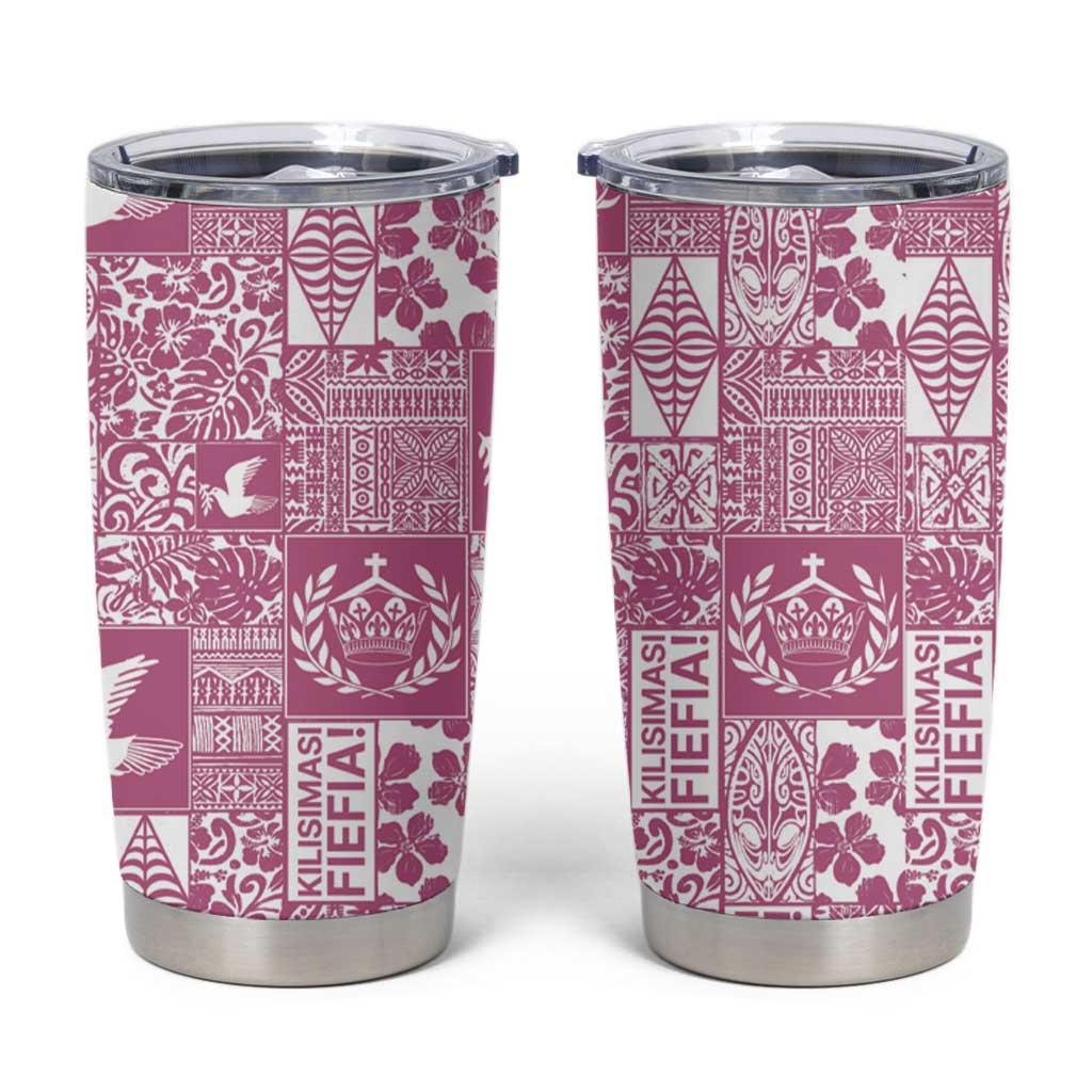 Pink Tonga Kilisimasi Fiefia Tumbler Cup Pacific Patchwork Xmas Vibes LT9 Pink - Polynesian Pride