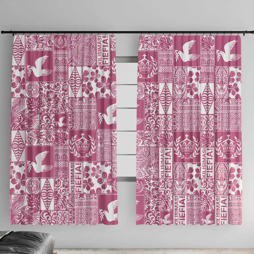 Pink Tonga Kilisimasi Fiefia Window Curtain Pacific Patchwork Xmas Vibes LT9 With Hooks Pink - Polynesian Pride