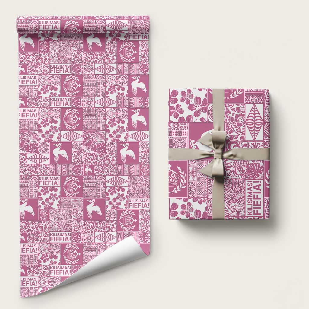 Pink Tonga Kilisimasi Fiefia Wrapping Paper Pacific Patchwork Xmas Vibes LT9 58" × 23" Pink - Polynesian Pride