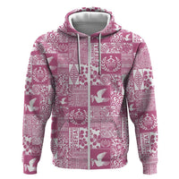 Pink Tonga Kilisimasi Fiefia Zip Hoodie Pacific Patchwork Xmas Vibes LT9 Zip Hoodie Pink - Polynesian Pride