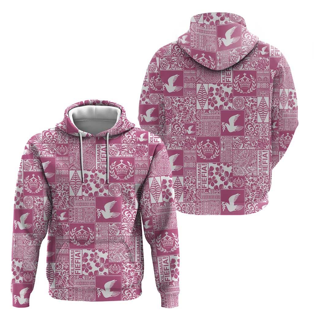 Pink Tonga Kilisimasi Fiefia Zip Hoodie Pacific Patchwork Xmas Vibes LT9 - Polynesian Pride