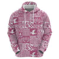 Pink Tonga Kilisimasi Fiefia Zip Hoodie Pacific Patchwork Xmas Vibes LT9 - Polynesian Pride