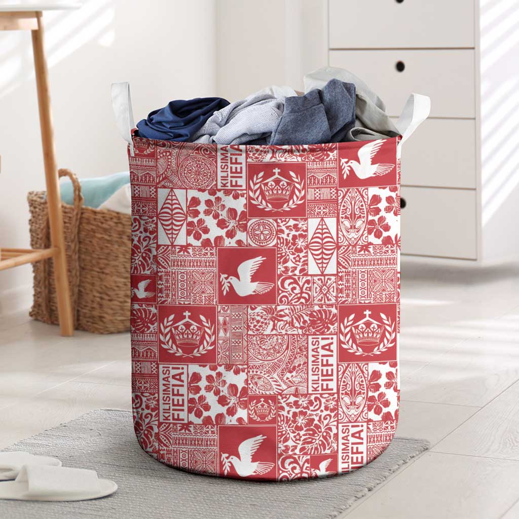 Red Tonga Kilisimasi Fiefia Laundry Basket Pacific Patchwork Xmas Vibes LT9 Red - Polynesian Pride