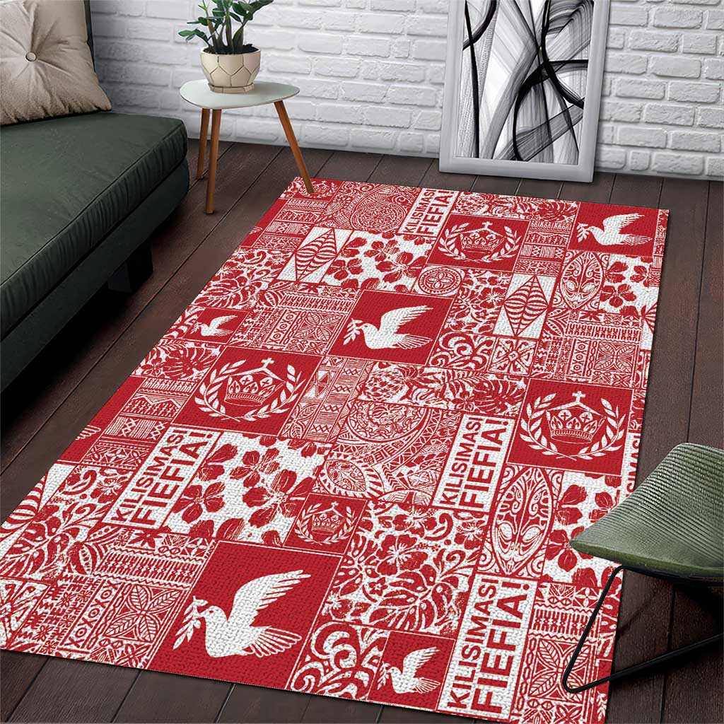 Red Tonga Kilisimasi Fiefia Area Rug Pacific Patchwork Xmas Vibes LT9 Red - Polynesian Pride