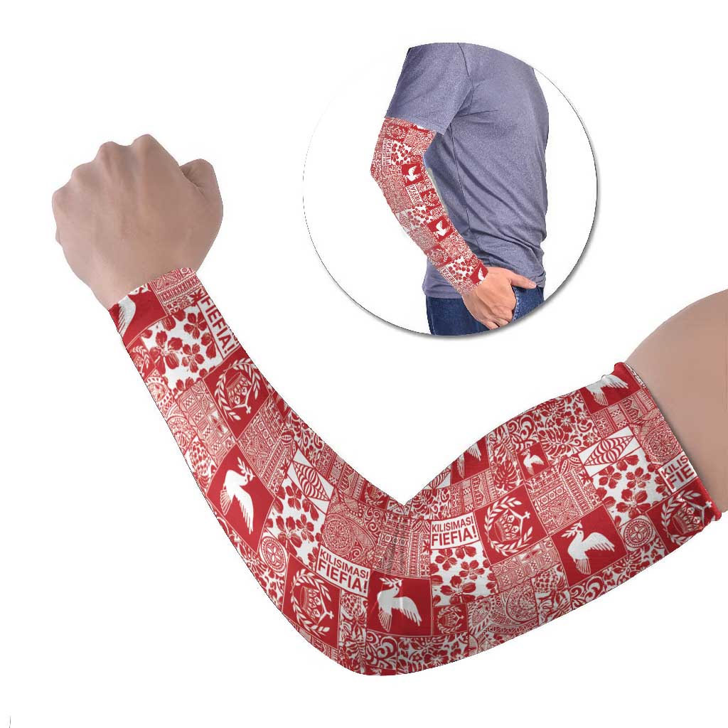 Red Tonga Kilisimasi Fiefia Arm Sleeves Pacific Patchwork Xmas Vibes LT9 Set of 2 Red - Polynesian Pride