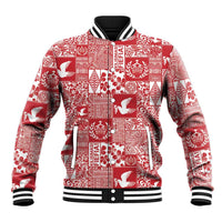 Red Tonga Kilisimasi Fiefia Baseball Jacket Pacific Patchwork Xmas Vibes LT9 Unisex Red - Polynesian Pride