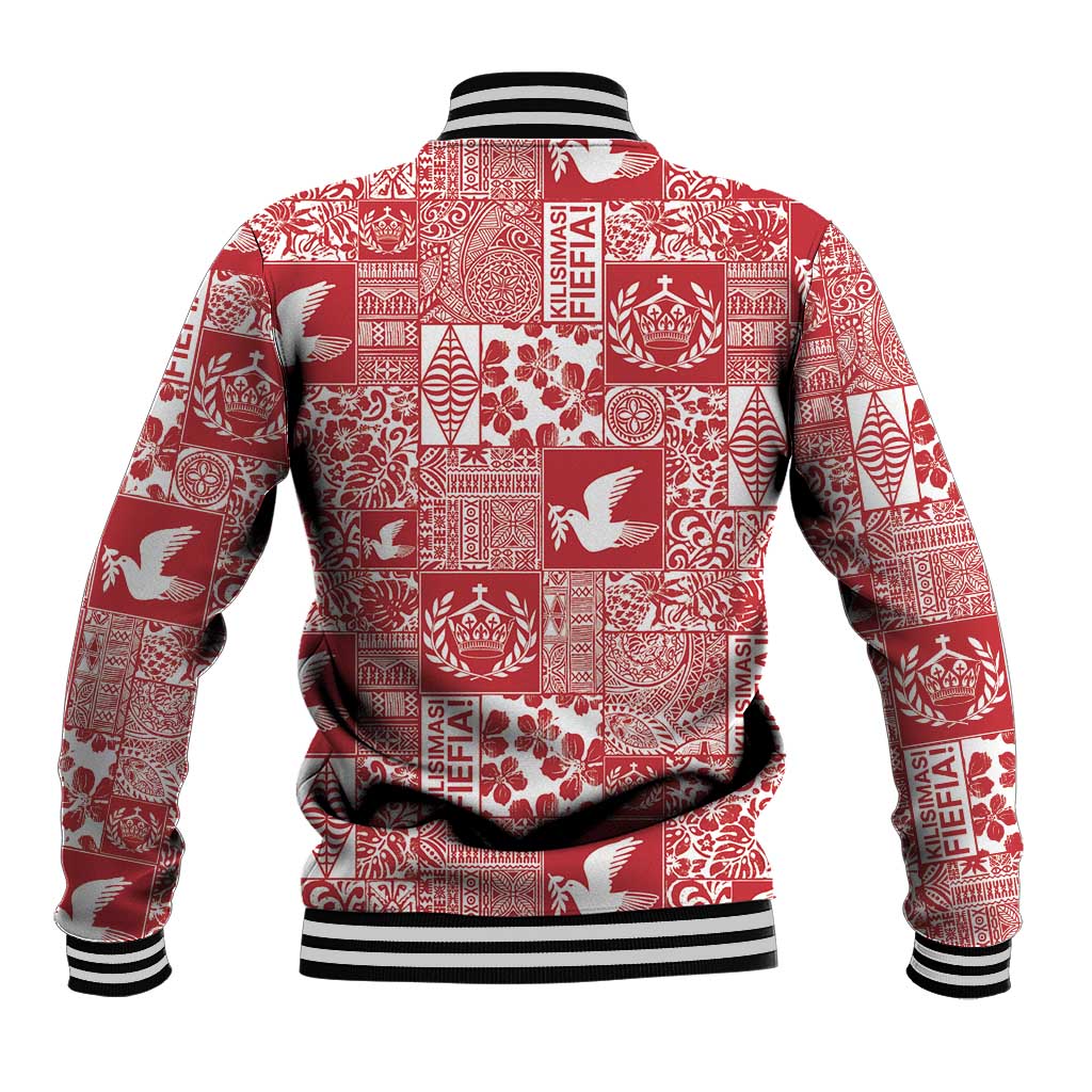 Red Tonga Kilisimasi Fiefia Baseball Jacket Pacific Patchwork Xmas Vibes LT9 - Polynesian Pride