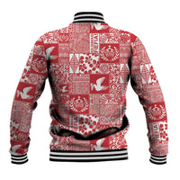 Red Tonga Kilisimasi Fiefia Baseball Jacket Pacific Patchwork Xmas Vibes LT9 - Polynesian Pride