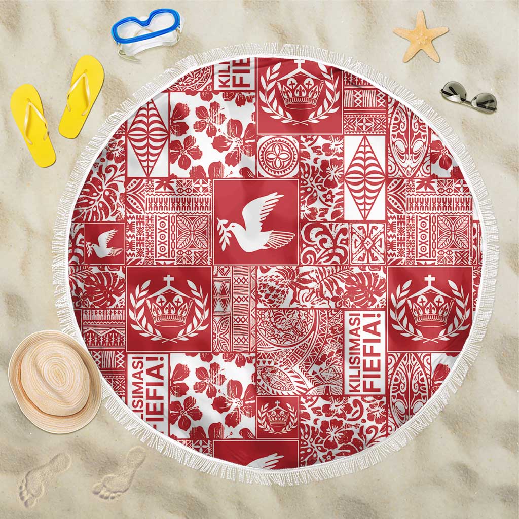 Red Tonga Kilisimasi Fiefia Beach Blanket Pacific Patchwork Xmas Vibes LT9 One Size 150cm Red - Polynesian Pride