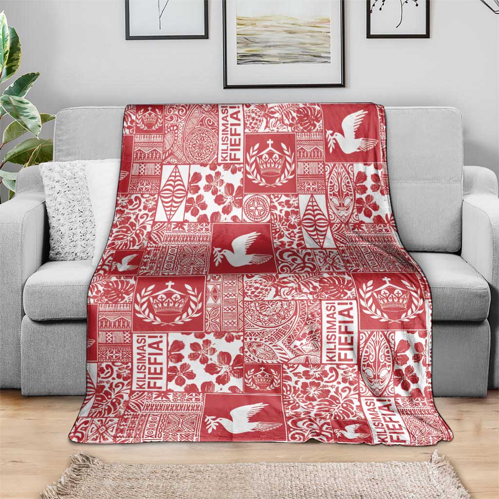 Red Tonga Kilisimasi Fiefia Blanket Pacific Patchwork Xmas Vibes LT9 - Polynesian Pride