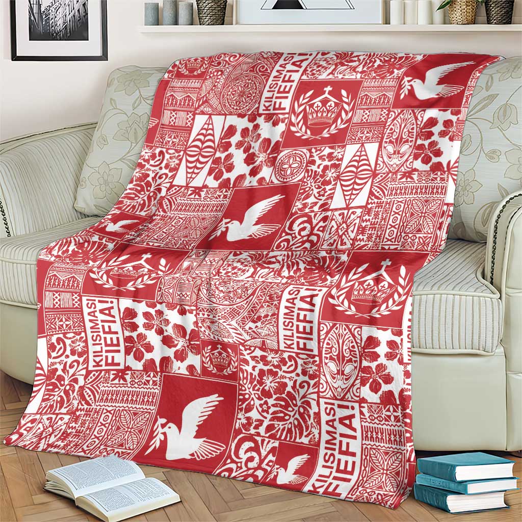 Red Tonga Kilisimasi Fiefia Blanket Pacific Patchwork Xmas Vibes LT9 - Polynesian Pride