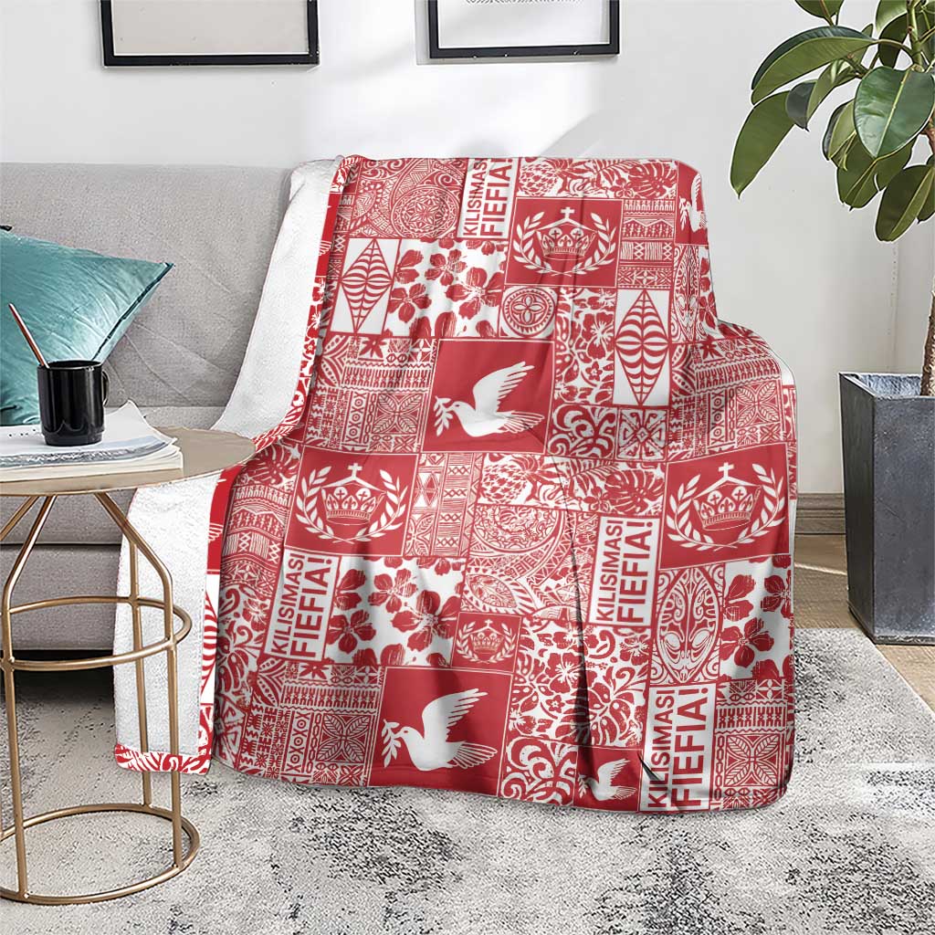 Red Tonga Kilisimasi Fiefia Blanket Pacific Patchwork Xmas Vibes LT9 - Polynesian Pride
