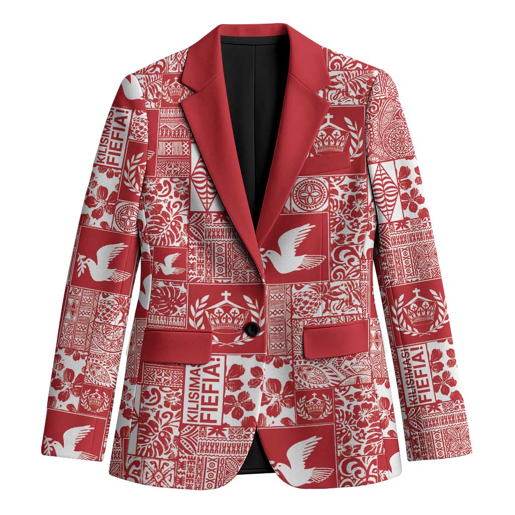 Red Tonga Kilisimasi Fiefia Blazer Pacific Patchwork Xmas Vibes LT9 Unisex Red - Polynesian Pride