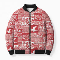 Red Tonga Kilisimasi Fiefia Bomber Puffer Jacket Pacific Patchwork Xmas Vibes LT9 Unisex Red - Polynesian Pride