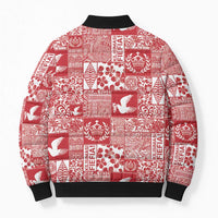 Red Tonga Kilisimasi Fiefia Bomber Puffer Jacket Pacific Patchwork Xmas Vibes LT9 - Polynesian Pride