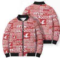 Red Tonga Kilisimasi Fiefia Bomber Puffer Jacket Pacific Patchwork Xmas Vibes LT9 - Polynesian Pride