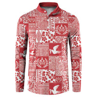 Red Tonga Kilisimasi Fiefia Button Sweatshirt Pacific Patchwork Xmas Vibes LT9 Red - Polynesian Pride
