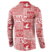Red Tonga Kilisimasi Fiefia Button Sweatshirt Pacific Patchwork Xmas Vibes LT9 - Polynesian Pride