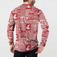 Red Tonga Kilisimasi Fiefia Button Sweatshirt Pacific Patchwork Xmas Vibes LT9 - Polynesian Pride