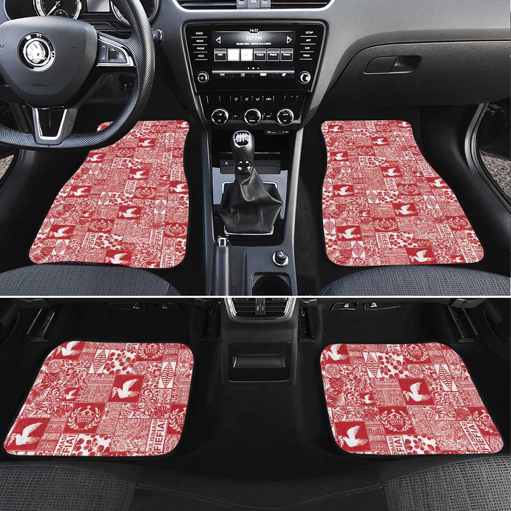 Red Tonga Kilisimasi Fiefia Car Mats Pacific Patchwork Xmas Vibes LT9 Set 4pcs Red - Polynesian Pride