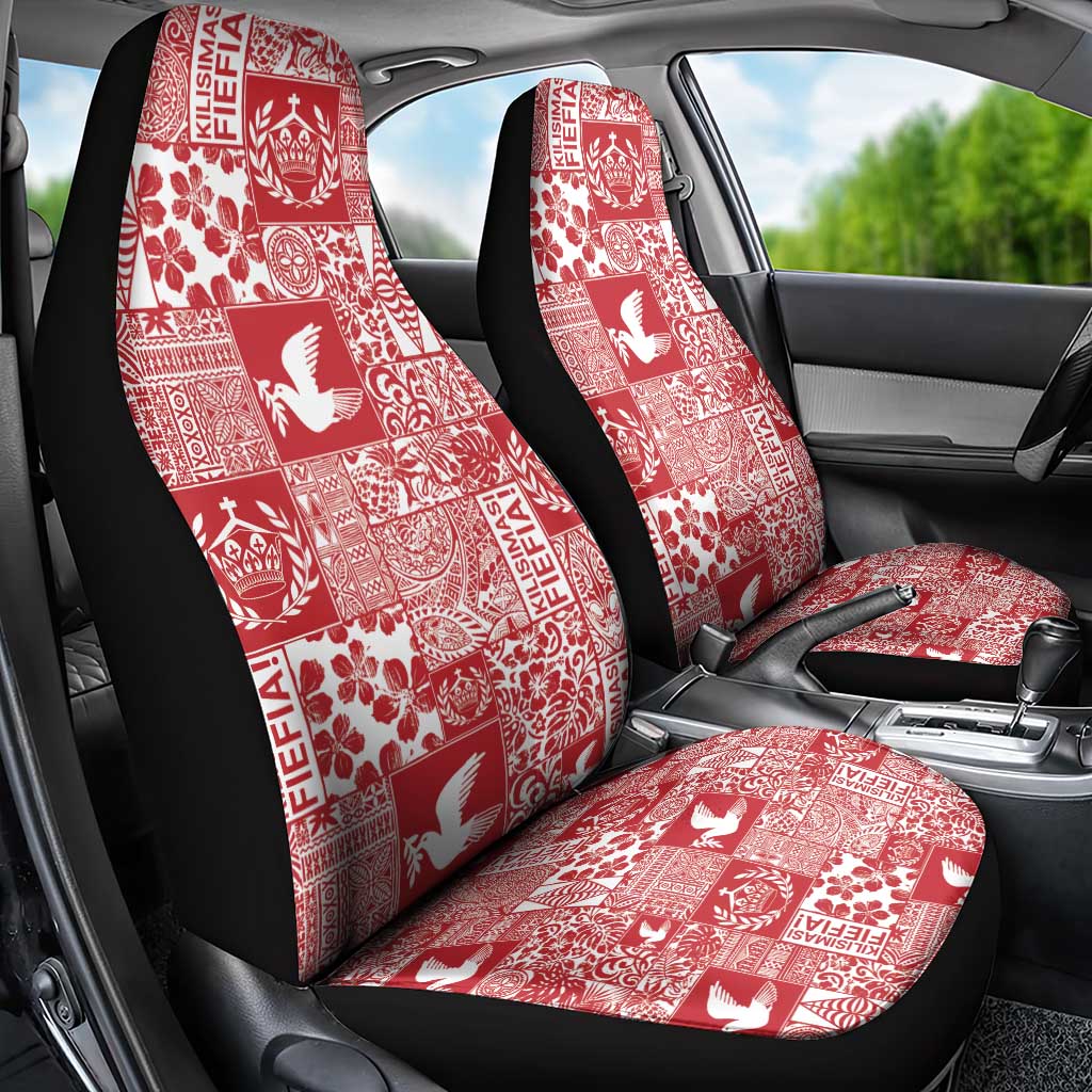 Red Tonga Kilisimasi Fiefia Car Seat Cover Pacific Patchwork Xmas Vibes LT9 - Polynesian Pride