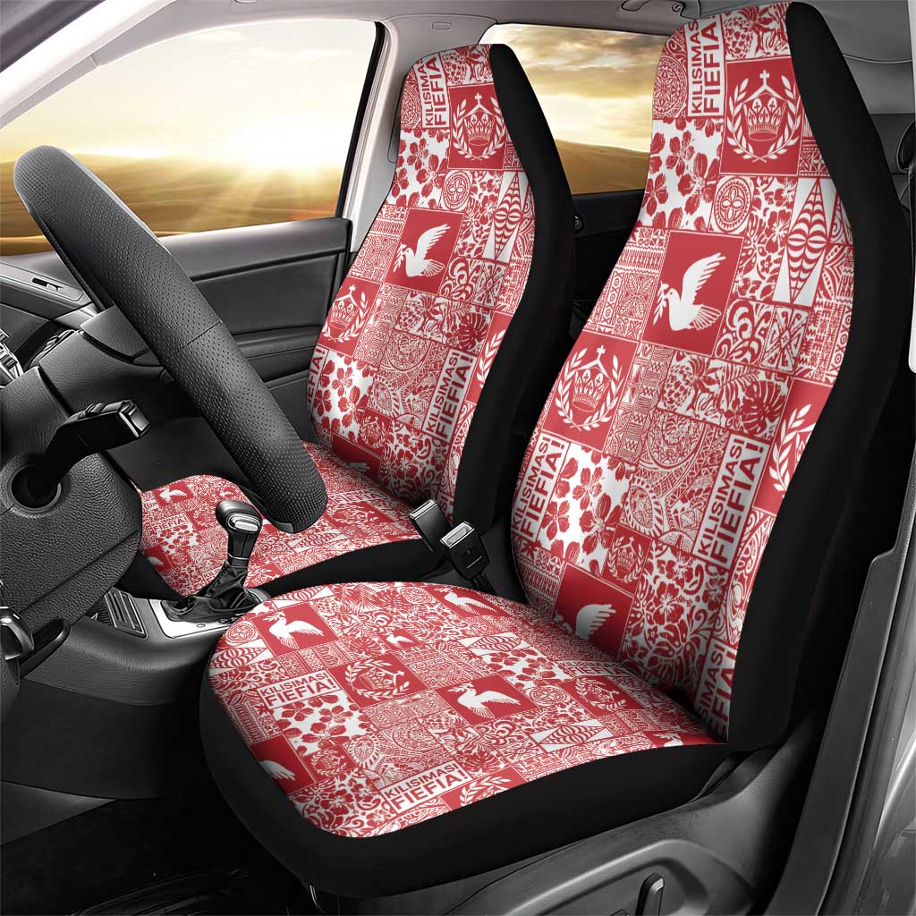 Red Tonga Kilisimasi Fiefia Car Seat Cover Pacific Patchwork Xmas Vibes LT9 - Polynesian Pride