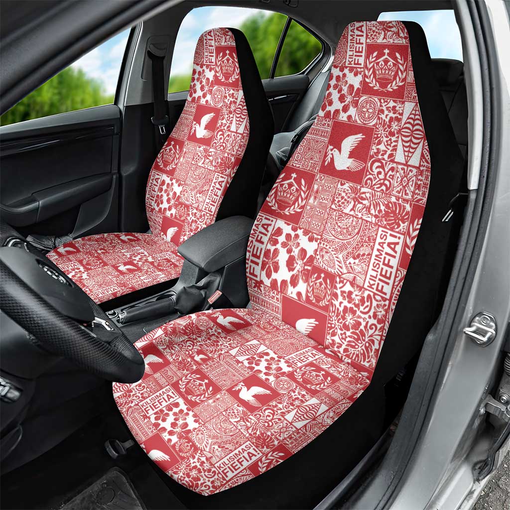 Red Tonga Kilisimasi Fiefia Car Seat Cover Pacific Patchwork Xmas Vibes LT9 - Polynesian Pride