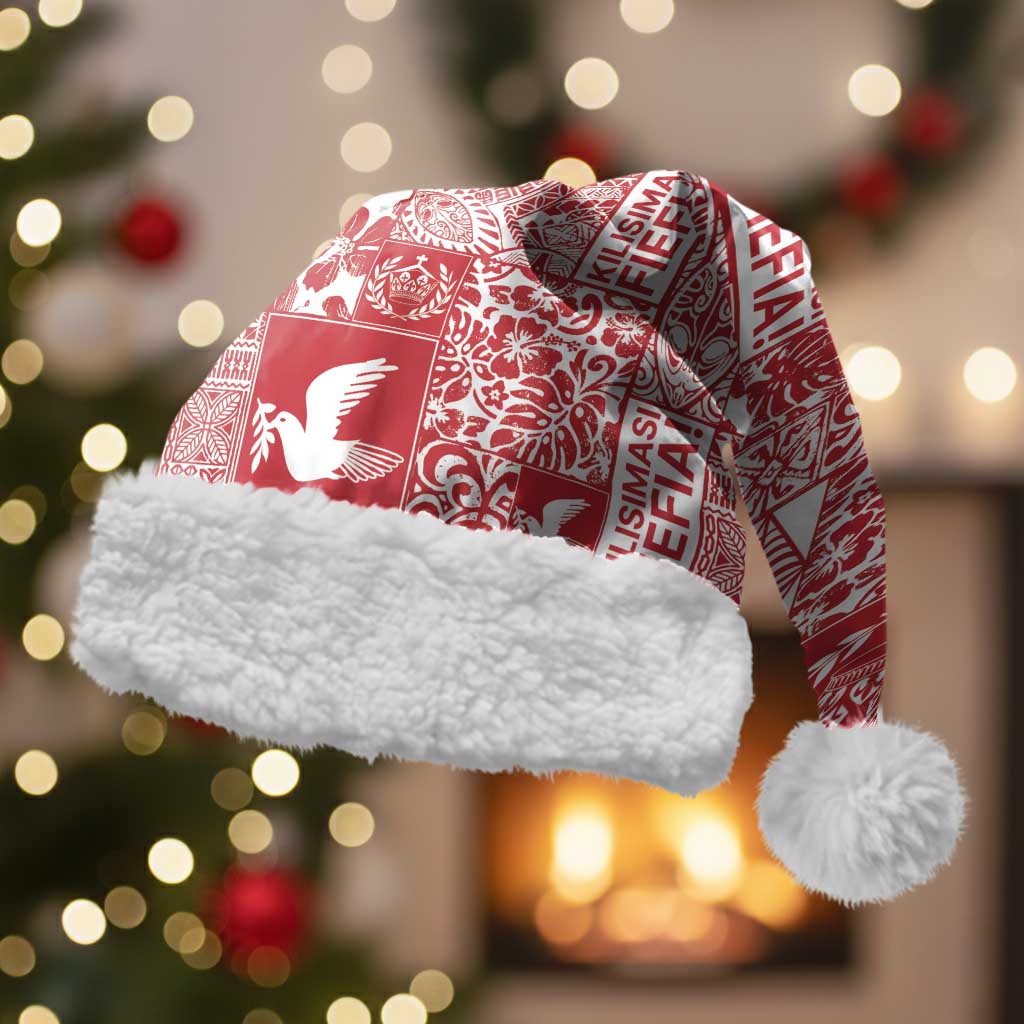 Red Tonga Kilisimasi Fiefia Christmas Santa Hat Pacific Patchwork Xmas Vibes LT9 With Fur Red - Polynesian Pride