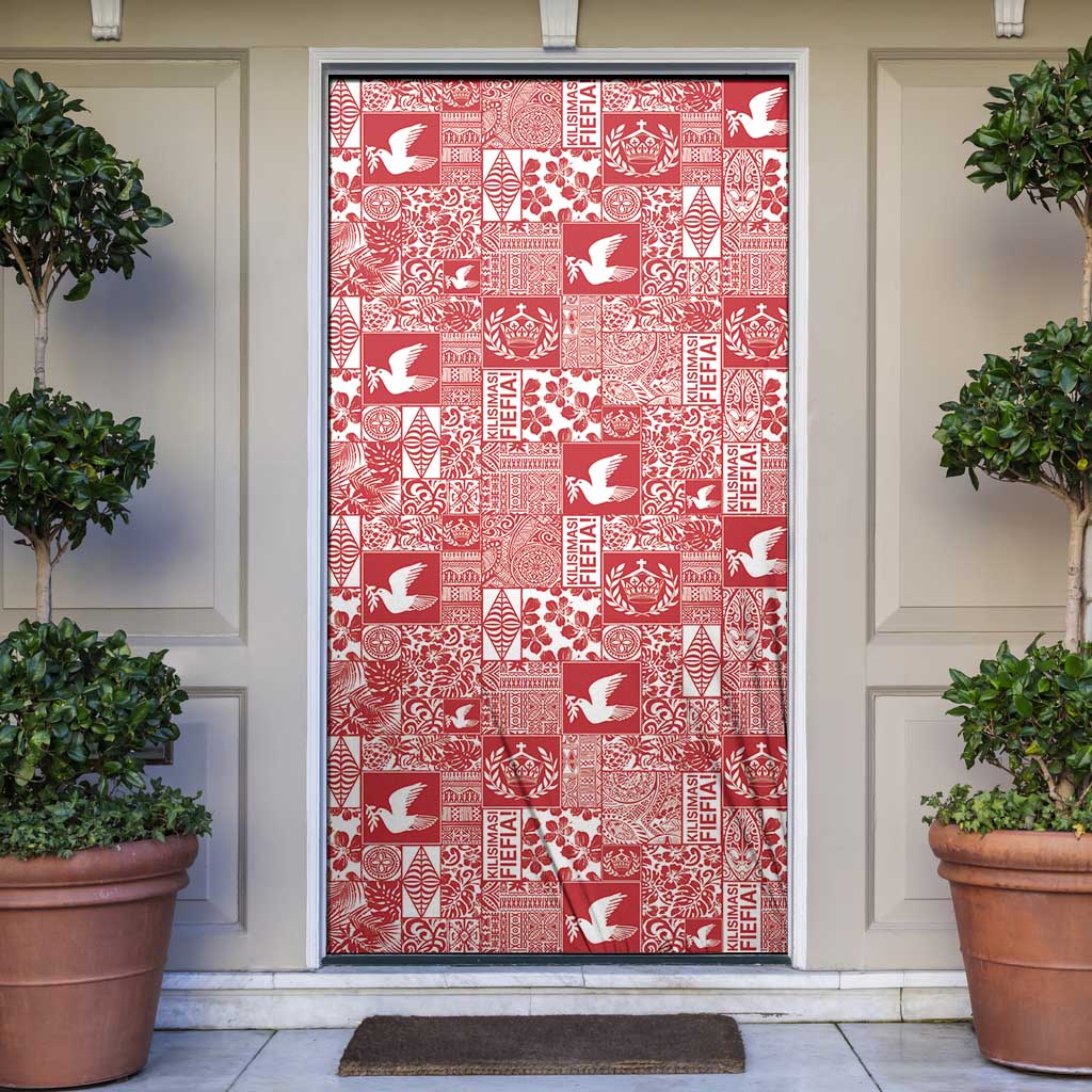 Red Tonga Kilisimasi Fiefia Door Cover Pacific Patchwork Xmas Vibes LT9 Red - Polynesian Pride