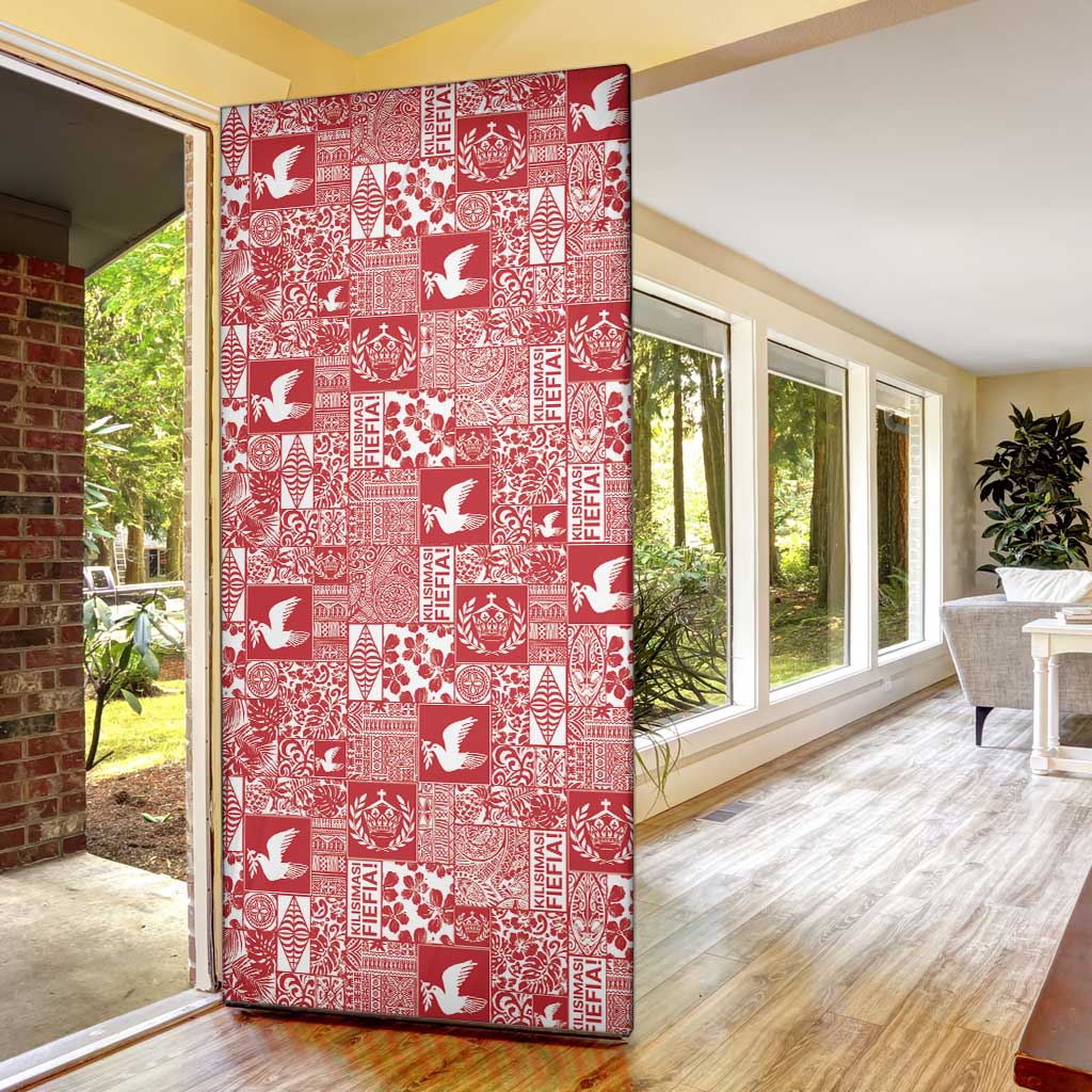 Red Tonga Kilisimasi Fiefia Door Cover Pacific Patchwork Xmas Vibes LT9 - Polynesian Pride