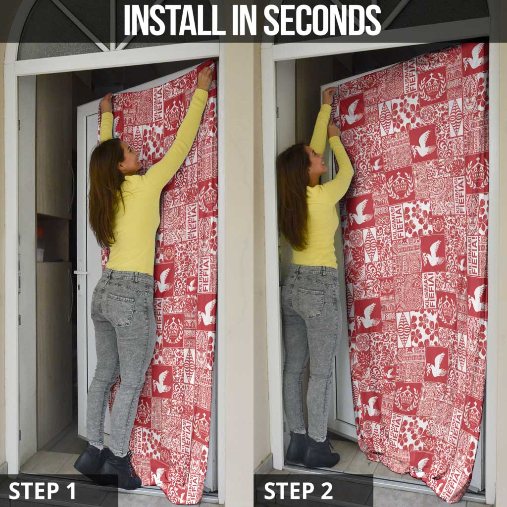 Red Tonga Kilisimasi Fiefia Door Cover Pacific Patchwork Xmas Vibes LT9 - Polynesian Pride