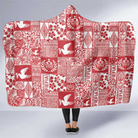 Red Tonga Kilisimasi Fiefia Hooded Blanket Pacific Patchwork Xmas Vibes LT9 One Size Red - Polynesian Pride