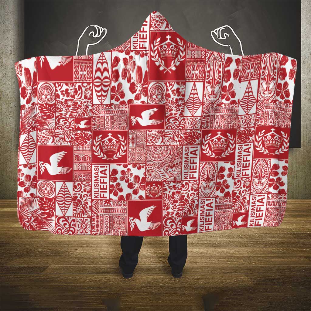Red Tonga Kilisimasi Fiefia Hooded Blanket Pacific Patchwork Xmas Vibes LT9 - Polynesian Pride