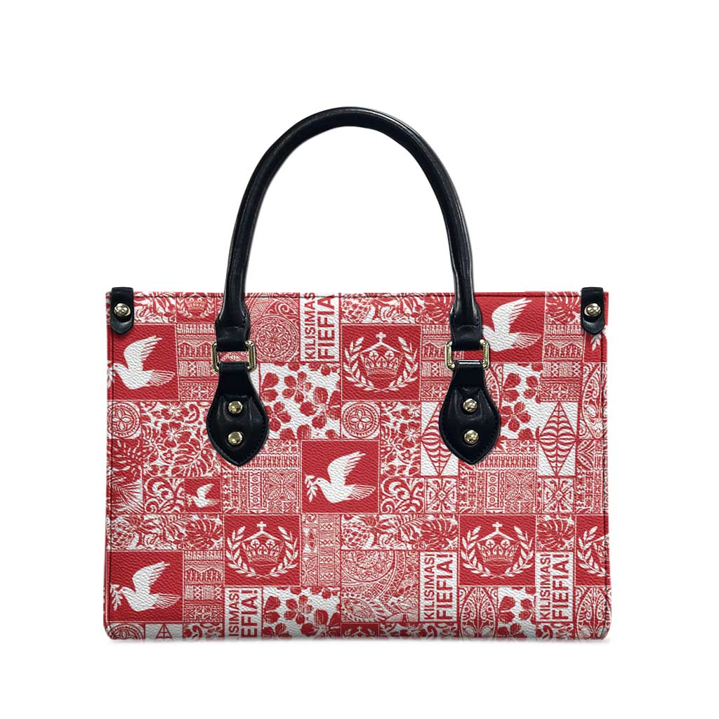 Red Tonga Kilisimasi Fiefia Leather Bag Pacific Patchwork Xmas Vibes LT9 - Polynesian Pride