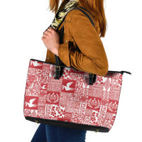 Red Tonga Kilisimasi Fiefia Leather Tote Bag Pacific Patchwork Xmas Vibes LT9 Red - Polynesian Pride