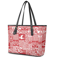Red Tonga Kilisimasi Fiefia Leather Tote Bag Pacific Patchwork Xmas Vibes LT9 - Polynesian Pride